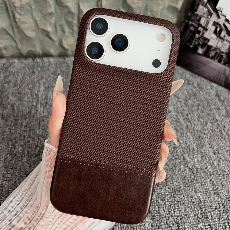 For iPhone 17 Pro Stitching Cloth MagSafe Magnetic PC Hybrid PU Phone Case(Dark Brown)