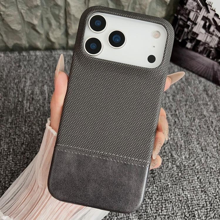 For iPhone 17 Pro Stitching Cloth MagSafe Magnetic PC Hybrid PU Phone Case(Grey)