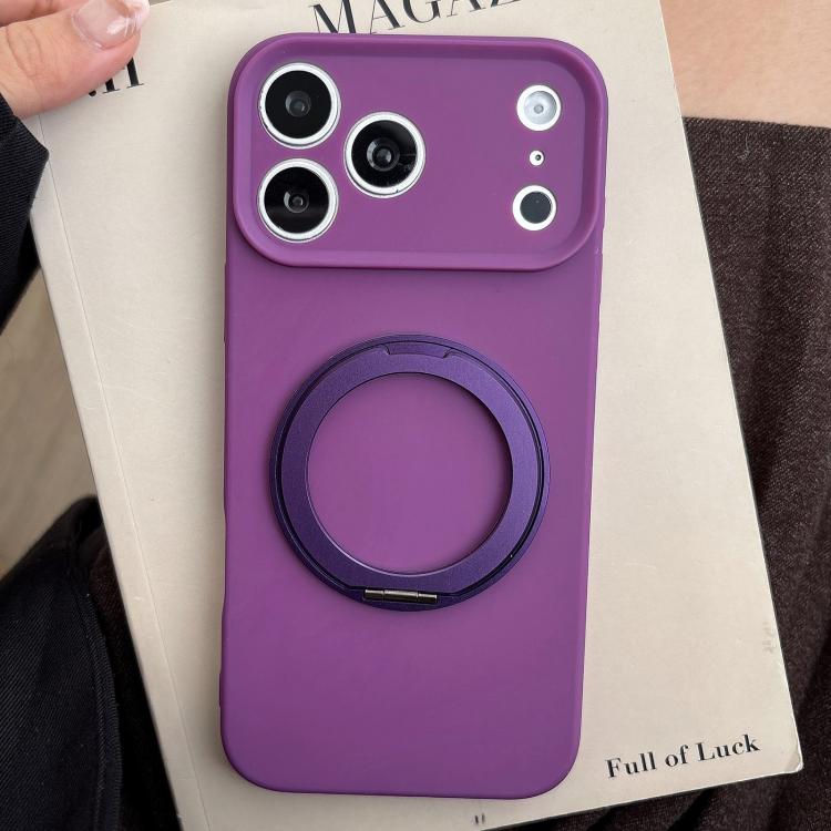 For iPhone 17 Pro Stress Relief Holder Magnetic Fine Hole Silicone Phone Case(Dark Purple)