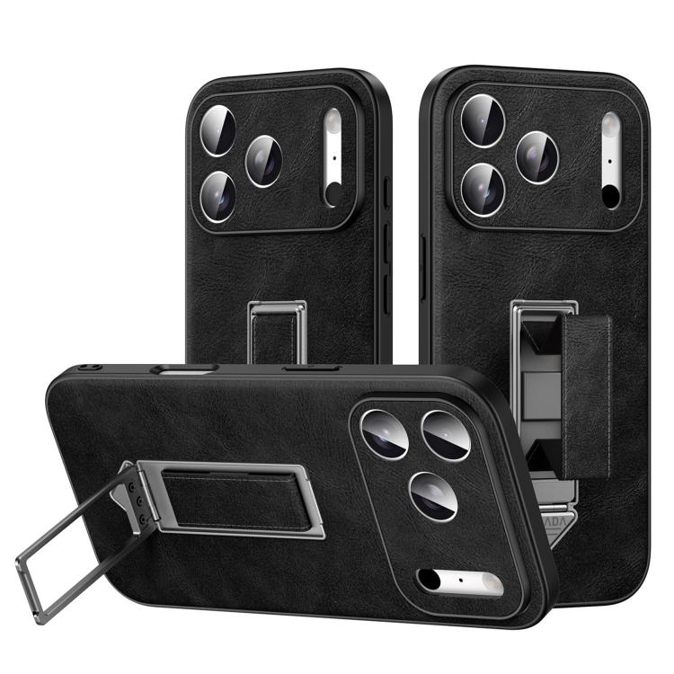 For iPhone 17 Pro SULADA Wristband Hidden Metal Holder Faux Leather Phone Case(Black)