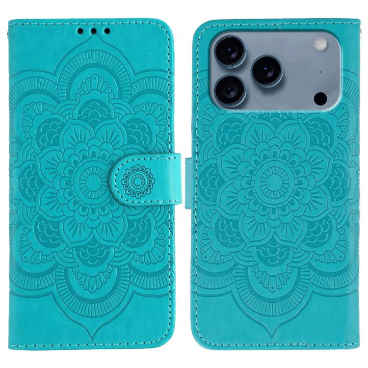 For iPhone 17 Pro Sun Mandala Embossing Leather Phone Case(Blue)