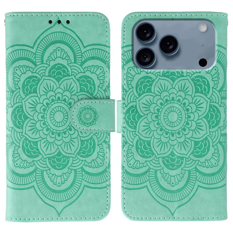For iPhone 17 Pro Sun Mandala Embossing Leather Phone Case(Green)