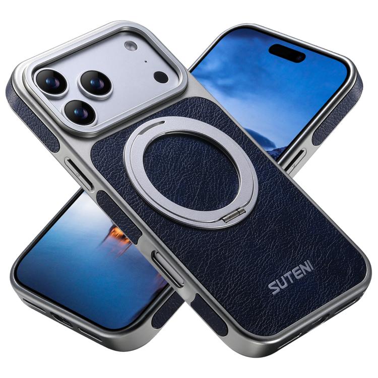 For iPhone 17 Pro Suteni G6 Crazy Horse Texture Electroplated 360 Rotation Holder Magnetic Phone Case(Blue)
