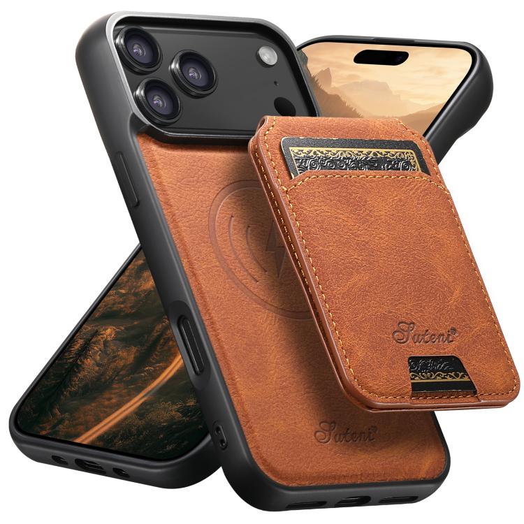 For iPhone 17 Pro Suteni H16 Litchi Texture Leather Detachable Wallet Back Phone Case(Khaki)