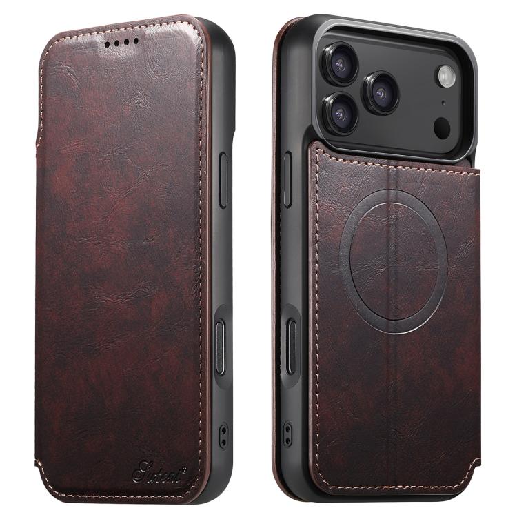 For iPhone 17 Pro Suteni J05 Leather Magnetic MagSafe Phone Case(Brown)