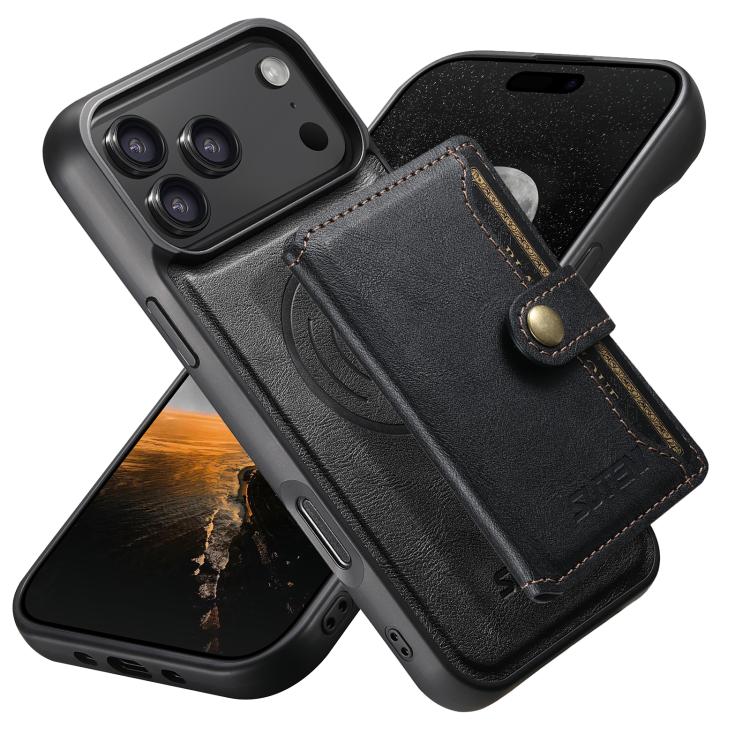 For iPhone 17 Pro Suteni M4 Magnetic Card Bag MagSafe Leather Phone Case(Black)