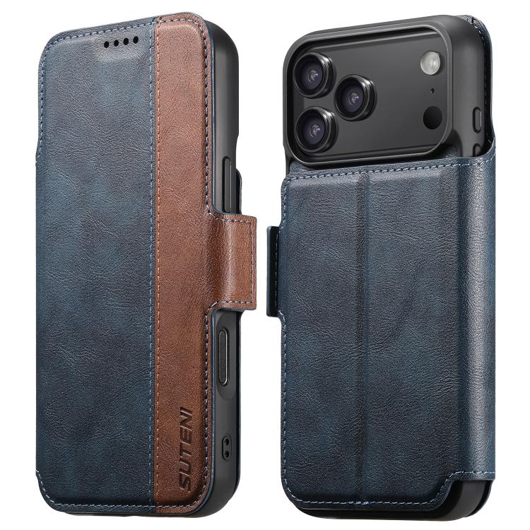 For iPhone 17 Pro Suteni Q07 2-in-1 Multi-function Detachable Wallet MagSafe Phone Case(Blue)