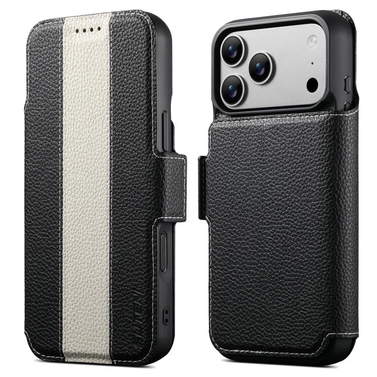 For iPhone 17 Pro Suteni Q08 2-in-1 Multi-function Magnetic Wallet Big Litchi Vegan Leather Phone Case(White)