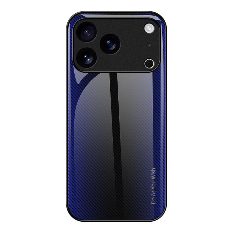 For iPhone 17 Pro Texture Gradient Glass TPU Phone Case(Dark Blue)