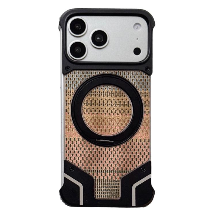 For iPhone 17 Pro Thread Woven Armor Frameless Magnetic Holder Phone Case(Black)