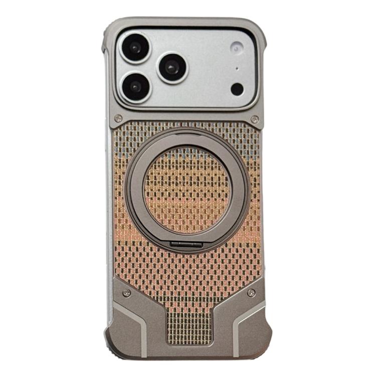 For iPhone 17 Pro Thread Woven Armor Frameless Magnetic Holder Phone Case(Titanium Original Color)