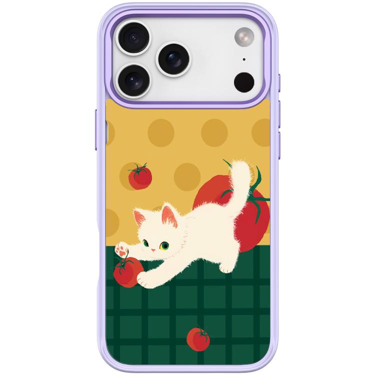 For iPhone 17 Pro Tomato Cat Pattern Magnetic Phone Case(Light Purple)