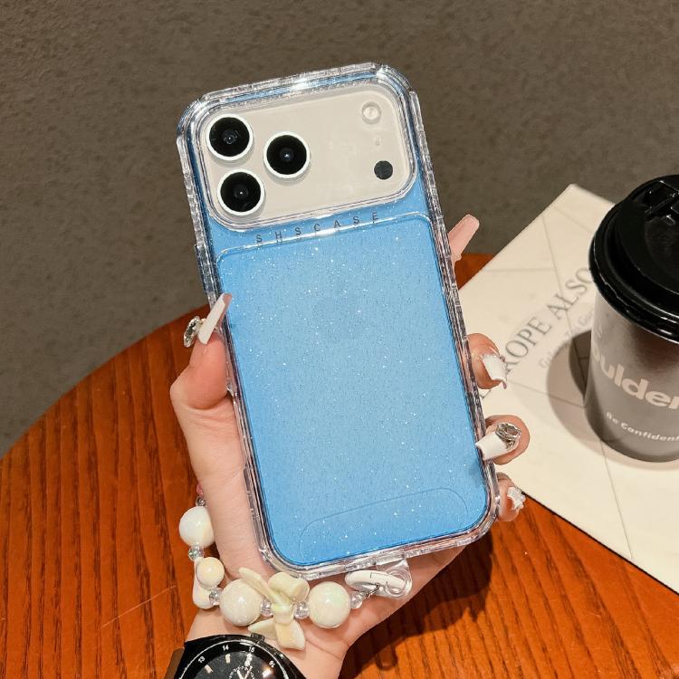 For iPhone 17 Pro TPU + PC + Glitter Sequins Full Coverage Phone Case with Bracelet(Blue)
