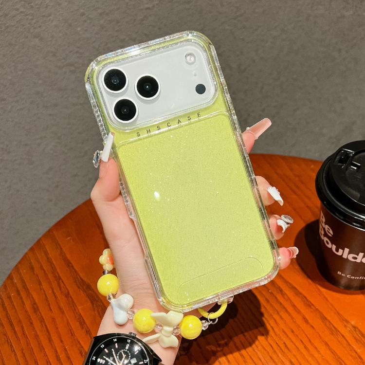 For iPhone 17 Pro TPU + PC + Glitter Sequins Full Coverage Phone Case with Bracelet(Yellow)
