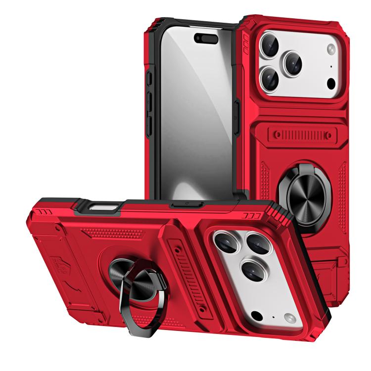For iPhone 17 Pro TPU+PC Shockproof Card Phone Case with Metal Ring Holder(Red)