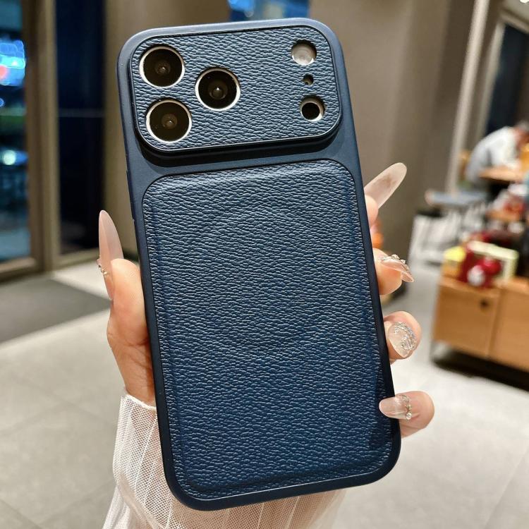 For iPhone 17 Pro Transforms Into 17 Large Window Litchi Texture Magnetic Phone Case(Dark Blue)