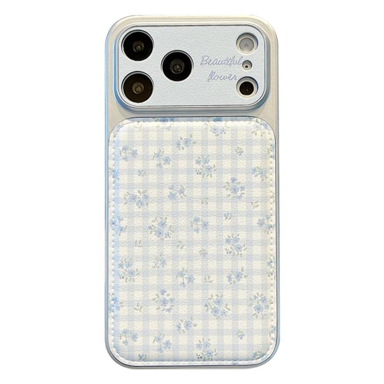 For iPhone 17 Pro Transforms Into 17 Large Window Vegan Leather Texture Phone Case(Fresh Blue Floral)