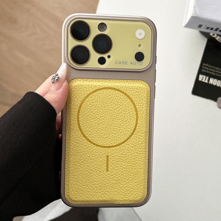 For iPhone 17 Pro Transforms Into 17 Lychee Leather Textured Magnetic TPU Phone Case(Yellow)