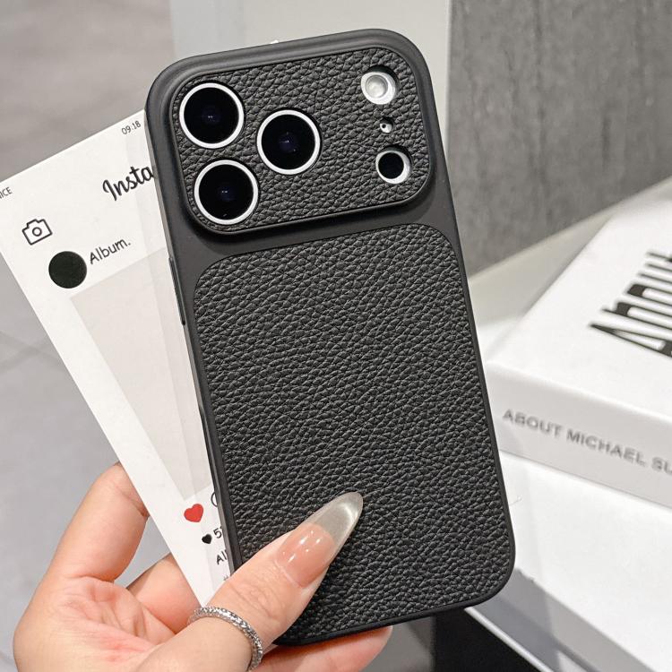 For iPhone 17 Pro Transforms Into 17 Series Large Window Frosted Lychee Texture Phone Case(Black)