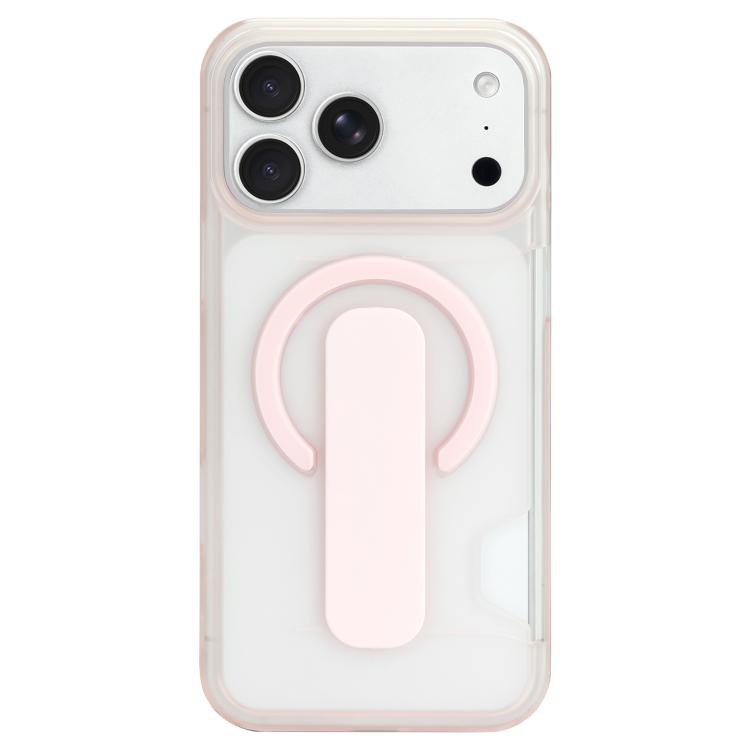 For iPhone 17 Pro Translucent Holder Card Slot Magnetic Phone Case(Pink)