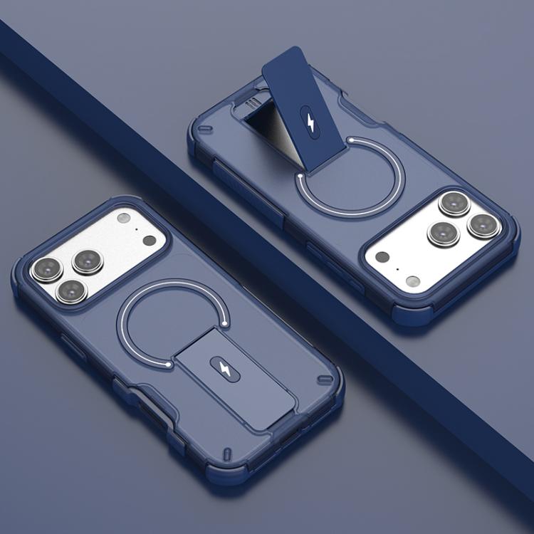 For iPhone 17 Pro Translucent Skin Feel Magnetic Holder Phone Case(Blue)