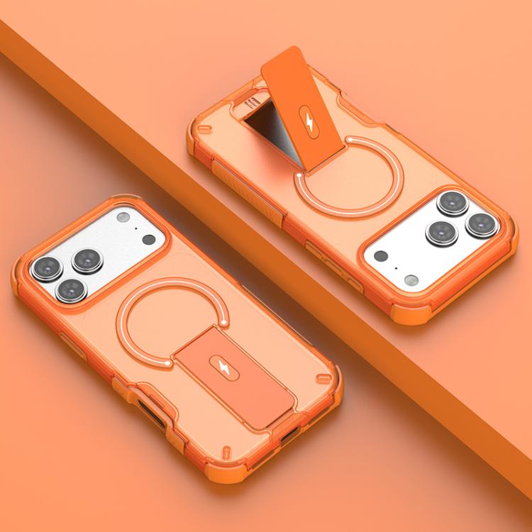 For iPhone 17 Pro Translucent Skin Feel Magnetic Holder Phone Case(Orange)