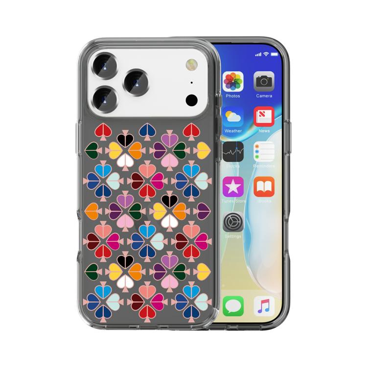 For iPhone 17 Pro Transparent Crystal Red Heart Pattern Phone Case(Black)
