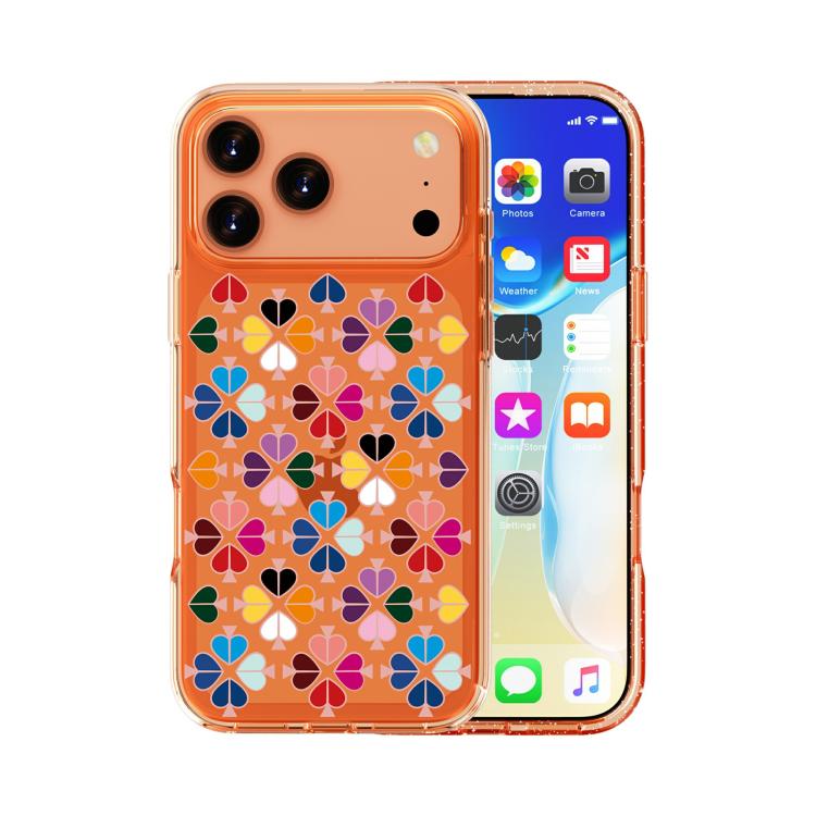 For iPhone 17 Pro Transparent Crystal Red Heart Pattern Phone Case(Orange)