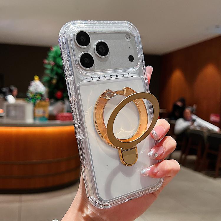 For iPhone 17 Pro Transparent Pivot Metal Holder Magnetic Phone Case(Gold)