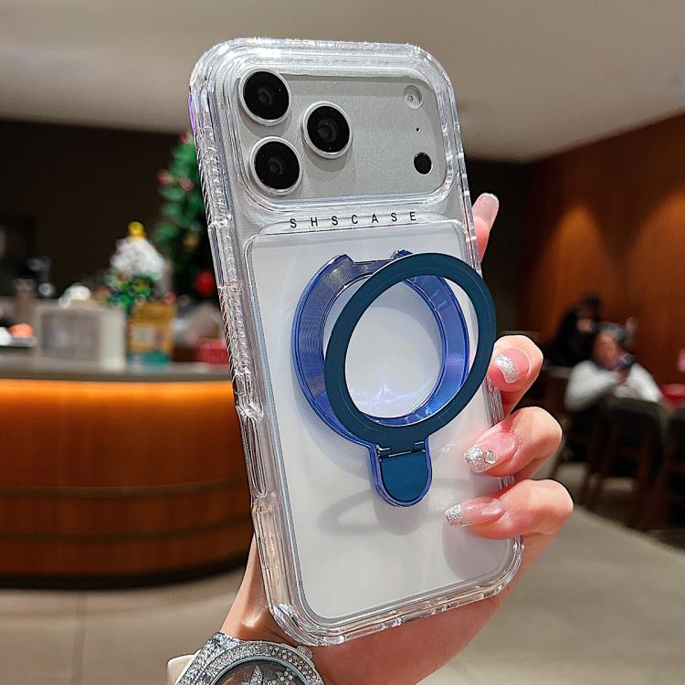 For iPhone 17 Pro Transparent Pivot Metal Holder Magnetic Phone Case(Light Blue)