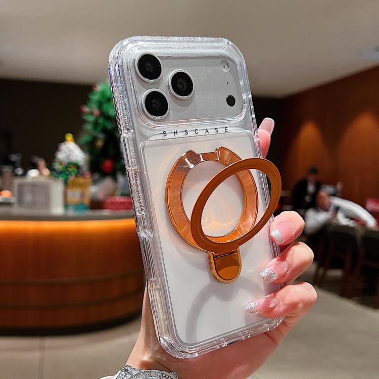 For iPhone 17 Pro Transparent Pivot Metal Holder Magnetic Phone Case(Orange)
