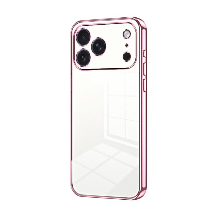 For iPhone 17 Pro Transparent Plating Fine Hole Phone Case(Pink)