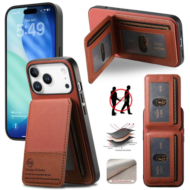 For iPhone 17 Pro Twill Fabric Leather Vertical Flip RFID Card Bag Phone Case(Brown)