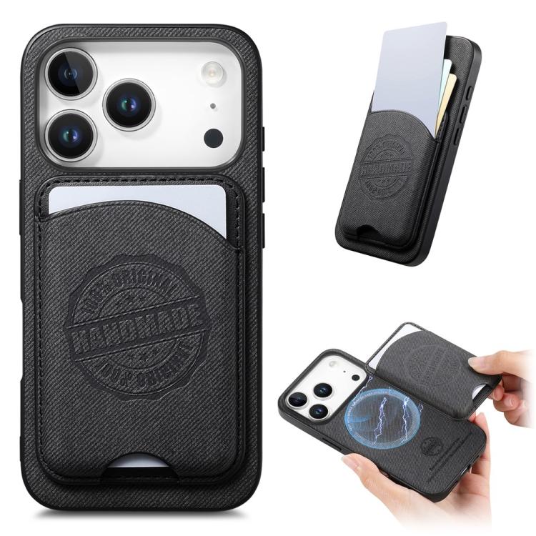 For iPhone 17 Pro Twill Texture Vegan Leather Magnetic Phone Cover with Detachable Card Holder(Black)
