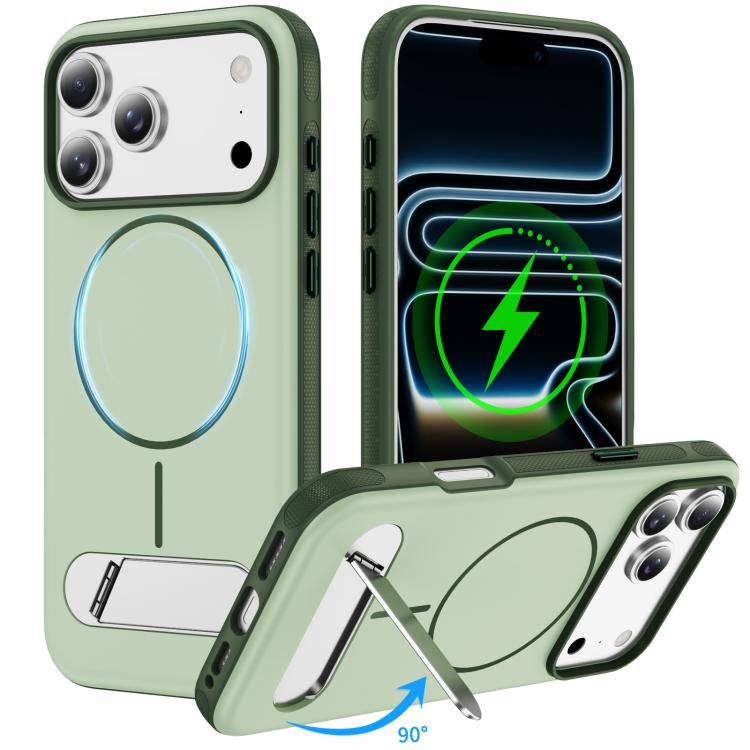 For iPhone 17 Pro Two-colors Imitation Original Magnetic Phone Case with Holder(Green)
