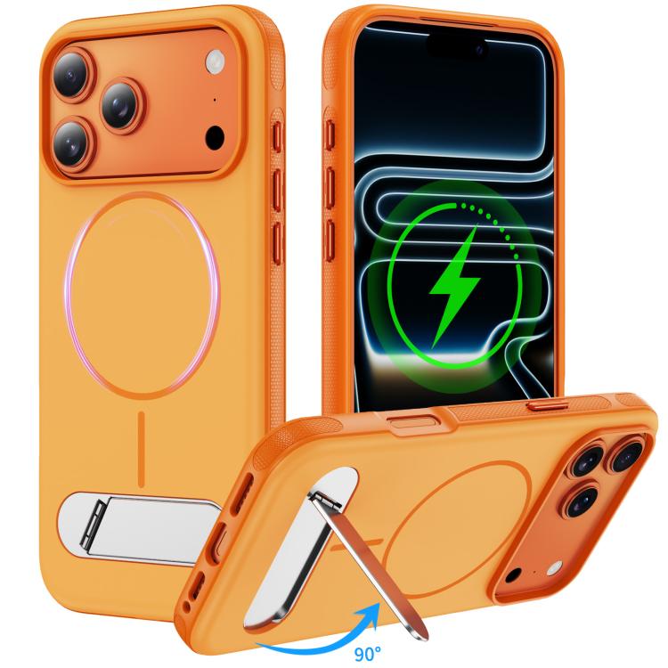For iPhone 17 Pro Two-colors Imitation Original Magnetic Phone Case with Holder(Orange)