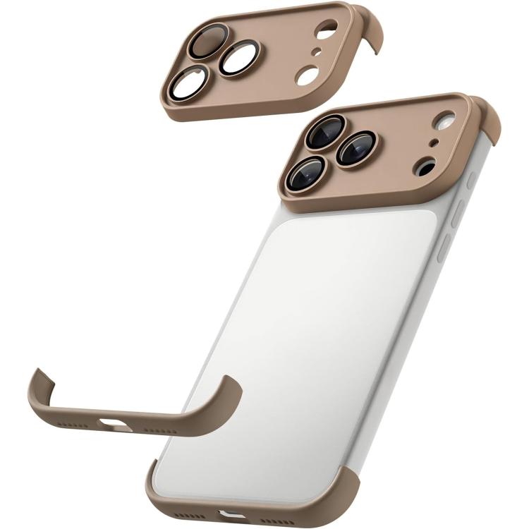 For iPhone 17 Pro Ultra-thin Frameless TPU Four Corner Airbags Shockproof Phone Case with Lens Film(Desert Gold)
