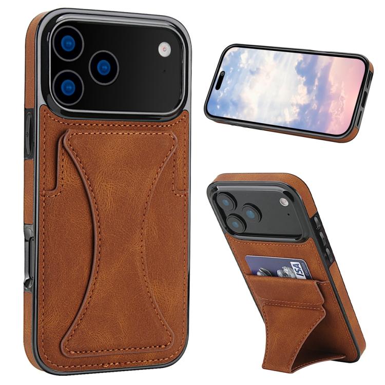 For iPhone 17 Pro Ultra-thin Shockproof Phone Protective Case with Holder(Brown)