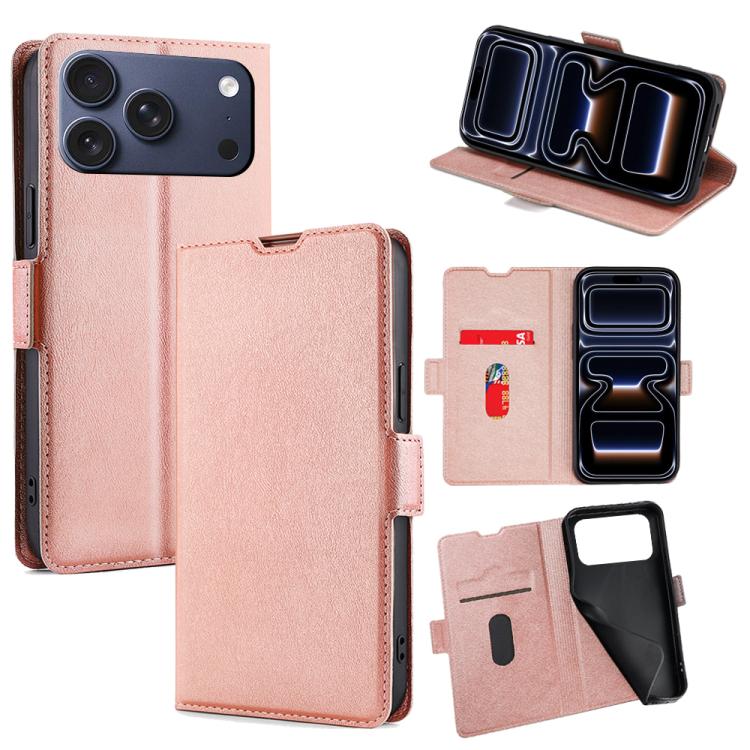 For iPhone 17 Pro Ultra-thin Voltage Side Buckle Horizontal Flip Leather Phone Case(Rose Gold)