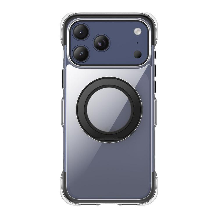 For iPhone 17 Pro Vacuum-Sealed Transparent Airbag Magnetic Rotation Holder Acrylic Phone Case(Black)