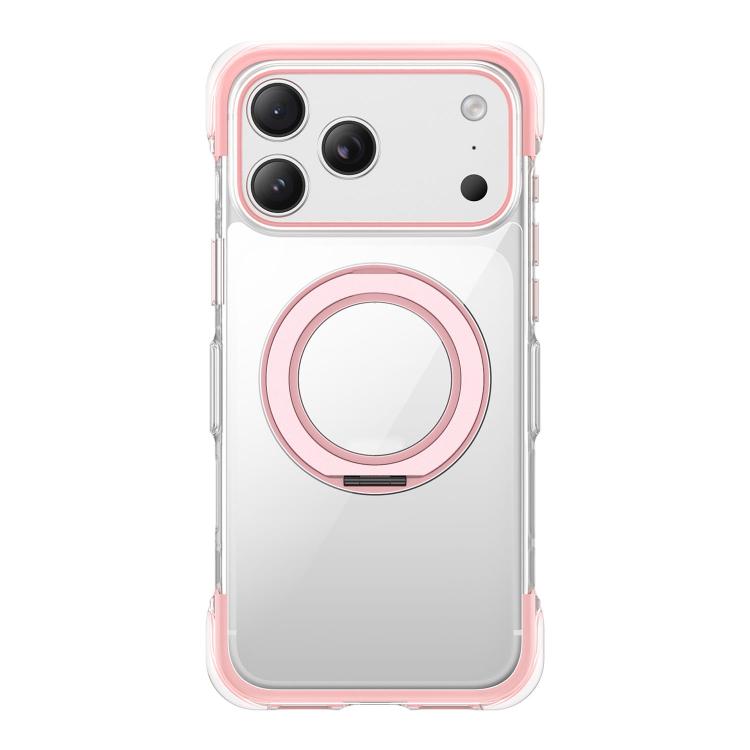 For iPhone 17 Pro Vacuum-Sealed Transparent Airbag Magnetic Rotation Holder Acrylic Phone Case(Pink)