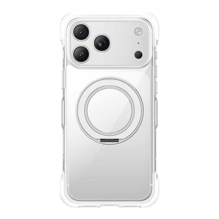 For iPhone 17 Pro Vacuum-Sealed Transparent Airbag Magnetic Rotation Holder Acrylic Phone Case(White)