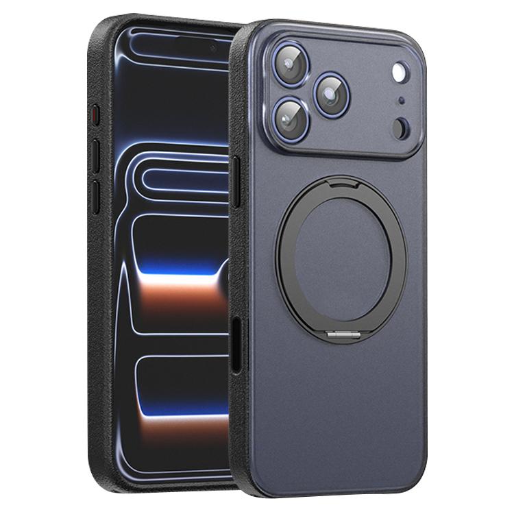 For iPhone 17 Pro Vegan Leather Magnetic Phone Case with 360 Degrees Rotating Stand(Black)