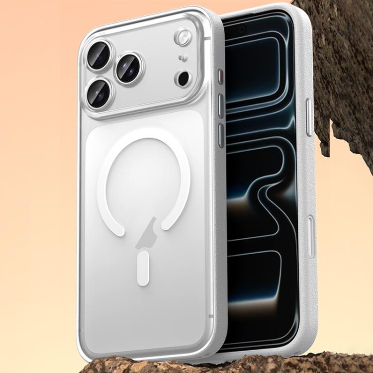 For iPhone 17 Pro Vegan Leather Magnetic Phone Case(Cedar White)