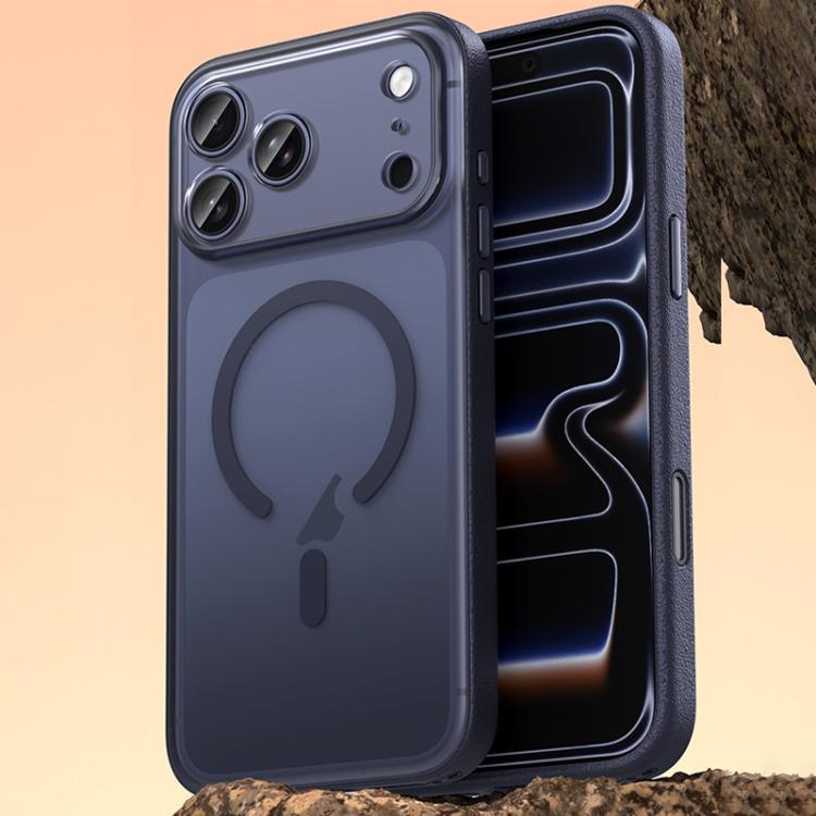 For iPhone 17 Pro Vegan Leather Magnetic Phone Case(Deep Sea Blue)