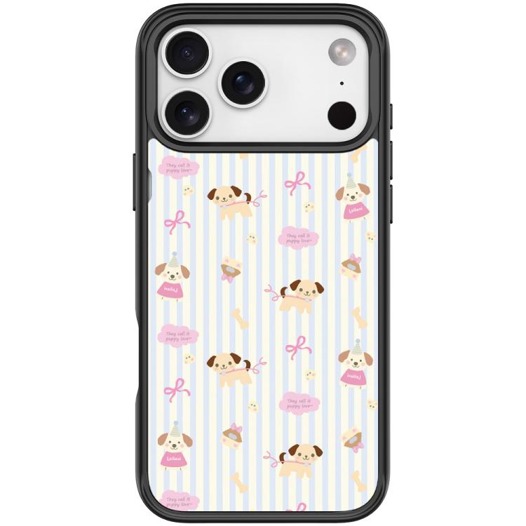 For iPhone 17 Pro Vertical Stripes Dog Pattern Magnetic Phone Case(Black)