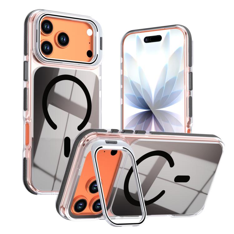 For iPhone 17 Pro Vibrant Chameleon Lens Kickstand Magnetic Phone Case(Black)