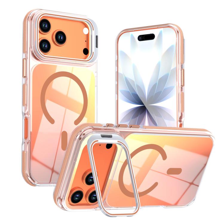 For iPhone 17 Pro Vibrant Chameleon Lens Kickstand Magnetic Phone Case(Gold)
