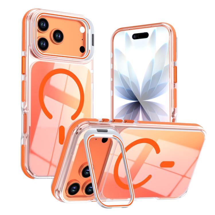 For iPhone 17 Pro Vibrant Chameleon Lens Kickstand Magnetic Phone Case(Orange)