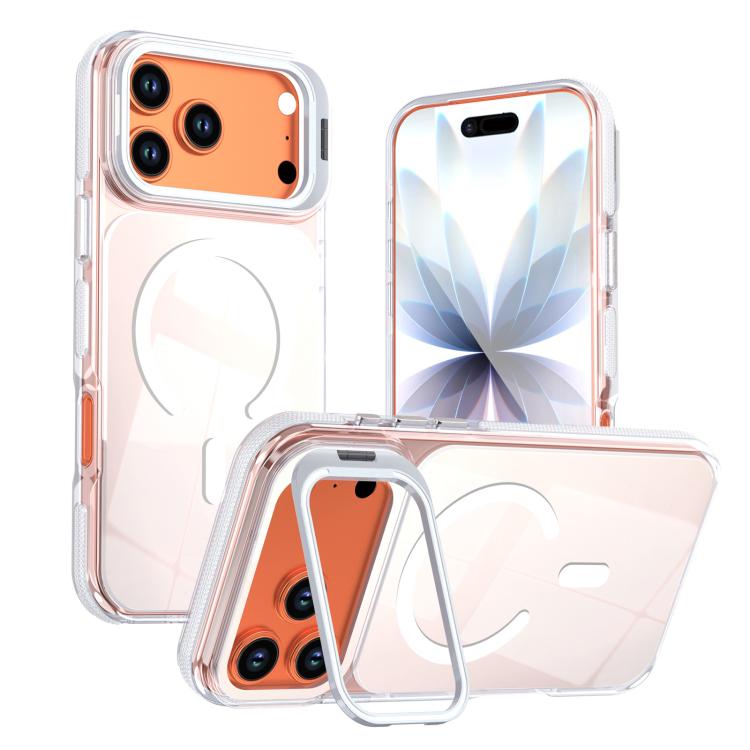 For iPhone 17 Pro Vibrant Chameleon Lens Kickstand Magnetic Phone Case(White)